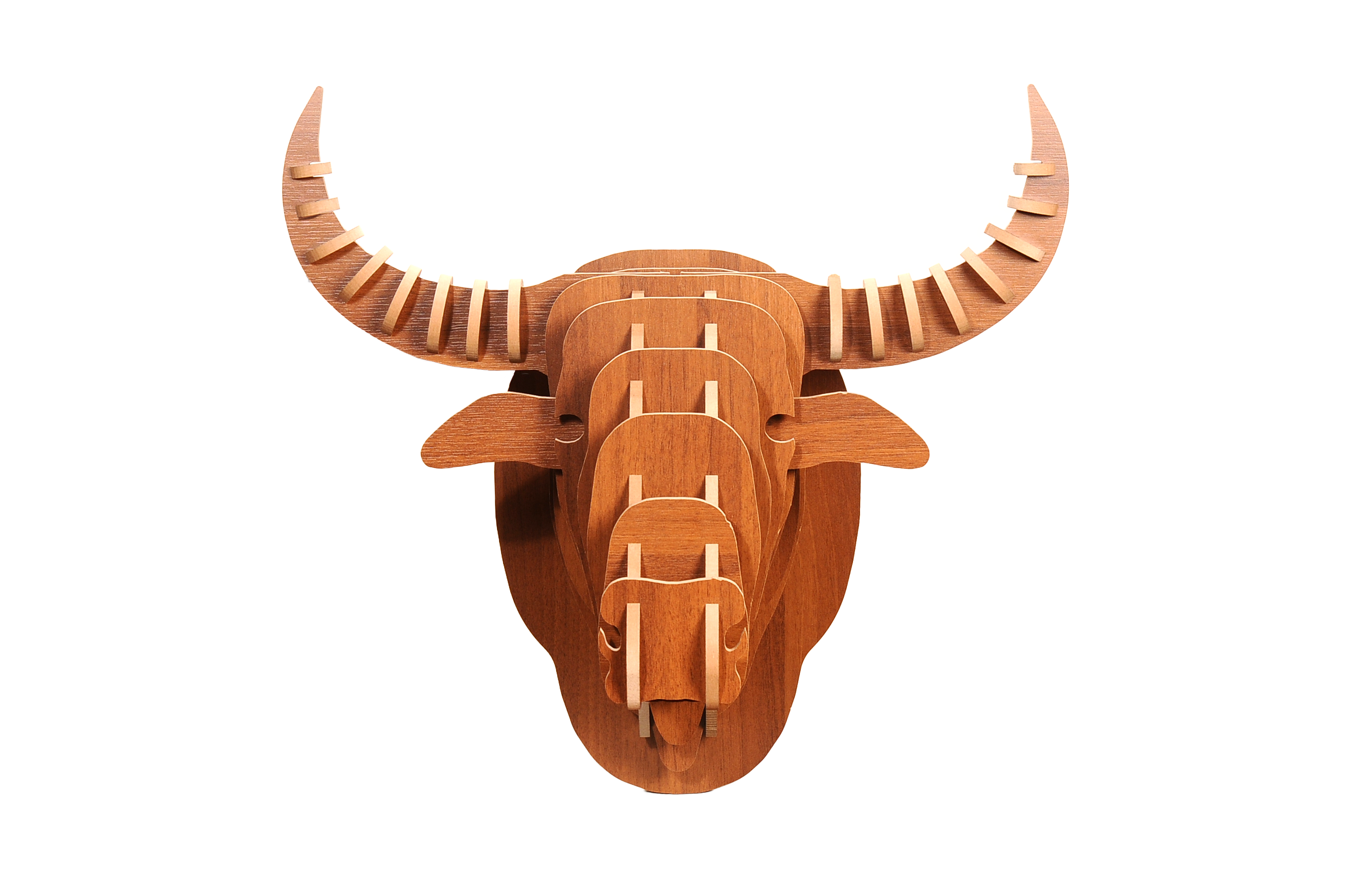 3D Layered Wooden Bull Front Wall Art Decor