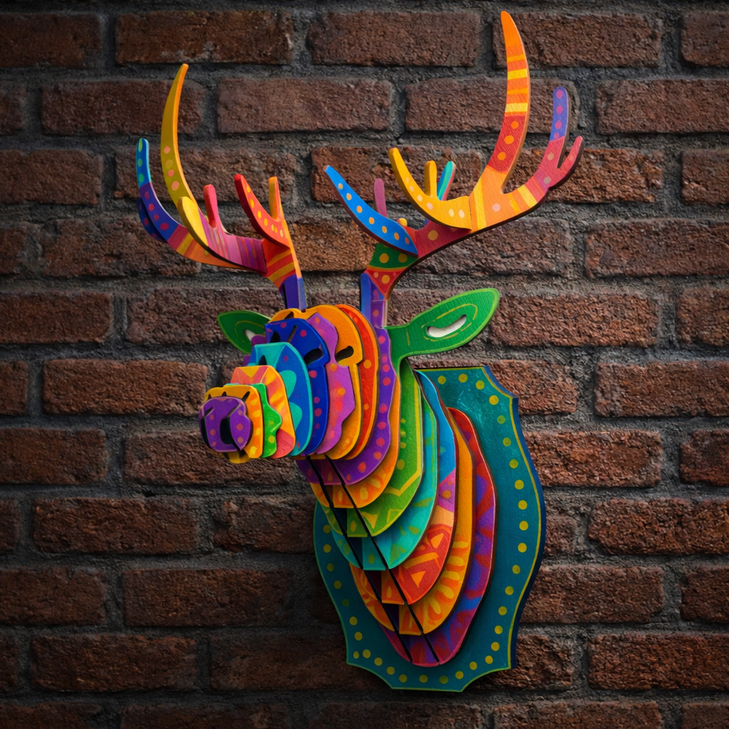 Colored Layered Wooden Deer Decor