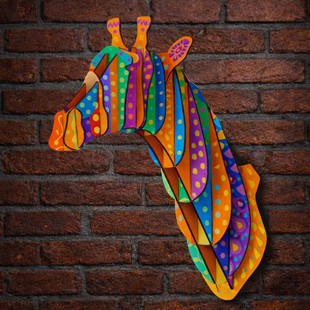 Painted Wooden Giraffe Layered Art